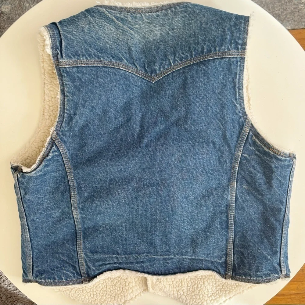 Vintage Levi’s Men’s Orange Tab Sherpa Fleece Denim Snap Button Vest Size XL